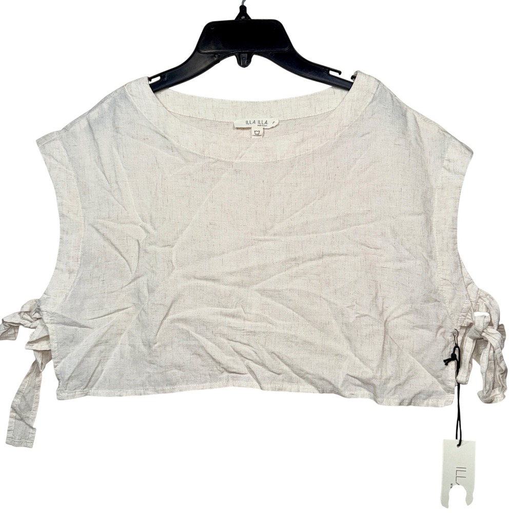 ILLA‎ ILLA Womens Linen Blend Crop Top Cream Tie Sleeve Boho IM4532 Size S NWT